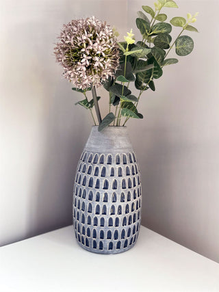 Vintage Style Blue Stoneware Vase | Rustic Vase Ceramic Vase Flower Vase | Decorative Vase 24cm
