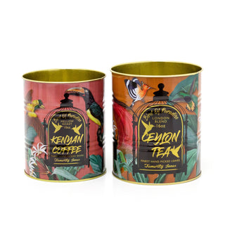 Set of 2 Decorative Replica Tea And Coffee Tin Cans | 2 Piece Birds Of Paradise Retro Metal Storage Tin Set | Tropical Vintage Style Metal Food Display Cans