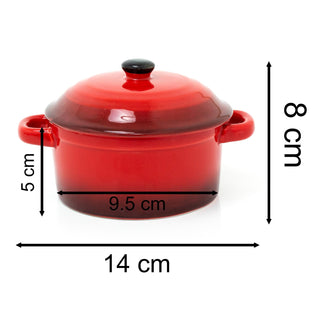 Ovenproof Ceramic Porcelain Pan Mini Casserole Oven Dish Cocotte With Lid 10cm - Red