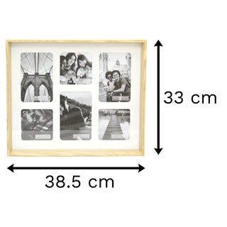 Natural Wooden Box Style 6 x Aperture Multi Photo Montage Collage Hanging Picture Frame With Mount