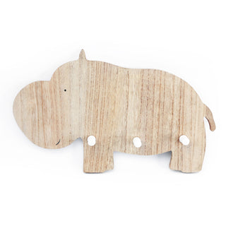 Children's Wooden Hippo Coat Hooks | Kids Wall Mounted Animal 3 Peg Coat Rack