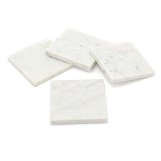 Set Of 4 White Marble Coasters | 4 Piece Square Natural Stone Marble Coaster Set