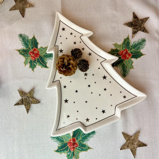 Christmas Tree Trinket Dish | White Ceramic Tree-shaped Trinket Tray - 26cm
