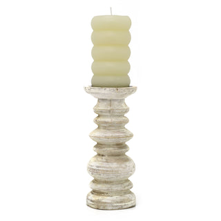 Ribbed Ivory Cream Pillar Candle | Ribbed Design Church Pillar Candle - 14cm