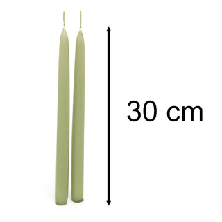 Pair of Tapered Dinner Candles | 2 Traditional Hand-dipped Taper Candles 30cm - Green