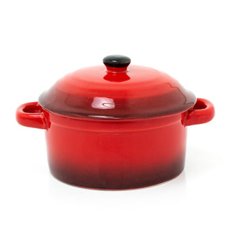 Ovenproof Ceramic Porcelain Pan Mini Casserole Oven Dish Cocotte With Lid 10cm - Red