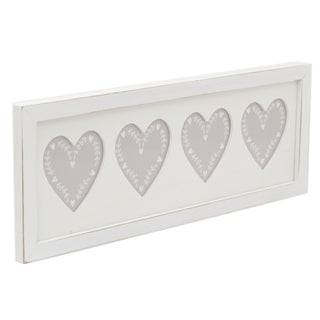 Shabby Chic Heart Multi Photo Frame | Wooden Photo Picture Frame | Wall Mounted 4 Aperture Picture Frame