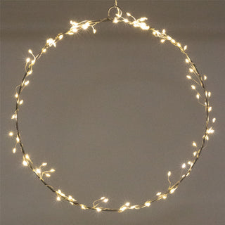 35cm Christmas Silver Metal Hanging LED Ring Light | Large Circle Light Decoration with 100 LED Lights Battery Operated | Decorative Lighting For Home Window Light