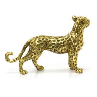 Gold Resin Leopard Ornament | 31cm Standing Leopard Statue Animal Sculpture