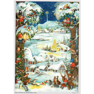 Elves in the Snow Winter Village A4 Traditional Christmas Paper Advent Calendar