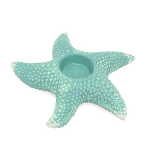 Embossed Starfish Tealight Holder | Ceramic Blue Coastal Candle Holder - 18cm