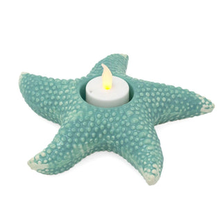 Embossed Starfish Tealight Holder | Ceramic Blue Coastal Candle Holder - 18cm