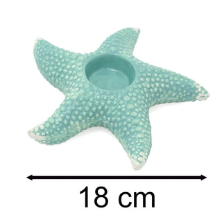 Embossed Starfish Tealight Holder | Ceramic Blue Coastal Candle Holder - 18cm