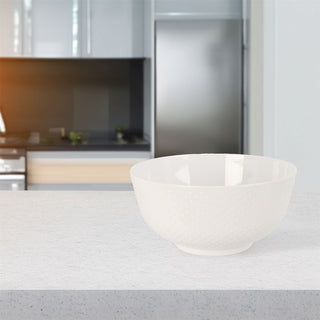 Embossed White Large Salad Bowl | Plastic Serving Bowl for Outdoor Dining - 25cm