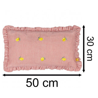 Embroidered Lemon Ruffle Cushion | Red Pinstripe Accent Cushion – 30x50cm