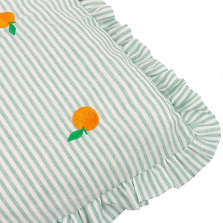 Embroidered Orange Ruffle Cushion | Green Pinstripe Accent Cushion – 30x50cm