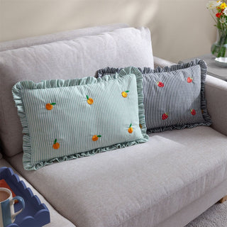 Embroidered Orange Ruffle Cushion | Green Pinstripe Accent Cushion – 30x50cm