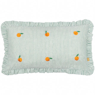 Embroidered Orange Ruffle Cushion | Green Pinstripe Accent Cushion – 30x50cm
