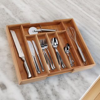 Expandable Wooden Cutlery Tray Organiser | Cutlery Drawer Organiser - 28 to 45cm