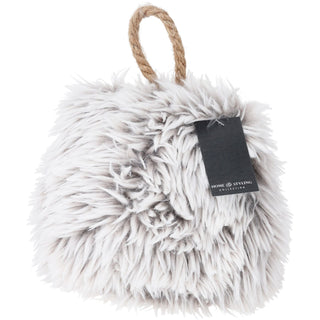 Plush Cube Doorstop | Luxurious Faux Fur Weighted Stopper with Jute Handle 15cm