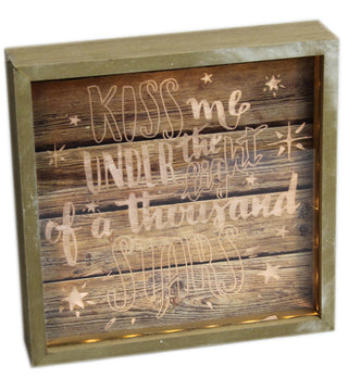 Wooden Box Frame Light Up LED Slogan Plaque Love Sign ~ Kiss Me Under The Light Of A Thousand Stars
