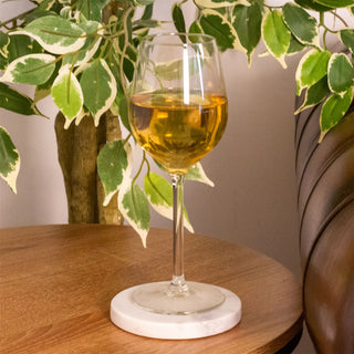Set Of 4 White Marble Coasters | 4 Piece Round Natural Stone Marble Coaster Set