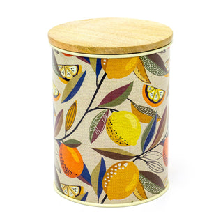 Citrus Zest Canister Airtight Kitchen Caddy With Wooden Lid Storage Tin - Cream