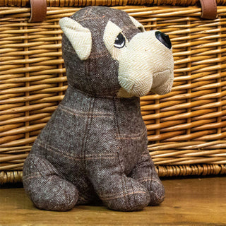 Winston Puppy Dog Doorstop in Herringbone Tartan Fabric | Animal Door Stop 1.5kg