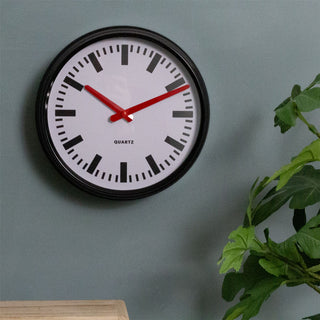 Retro Station Wall Mounted Clock | Black & Red Chunky Wall Clock - 23cm