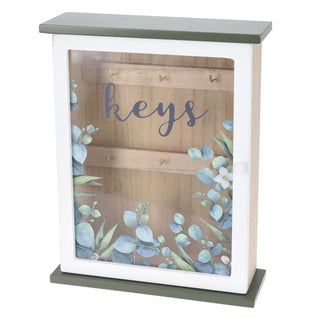 Botanical Wooden Wall Mounted Key Box | Decorative Wall Key Cabinet With 6 Key Hooks Key Cupboard | Wooden Key Holder Key Hanger For Wall
