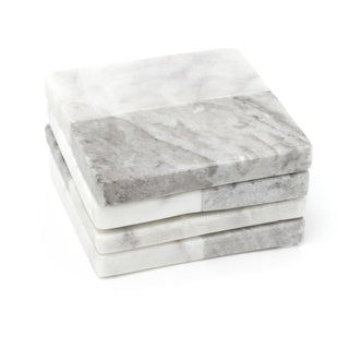 Set Of 4 Two Tone Natural Marble Coasters For Drinks ~ Square