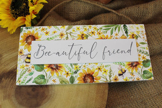 Bee-autiful Friend Wooden Sign | Sunflower Bee Friend Plaque | Hanging Keepsake Plaque Ideal Friendship Gift