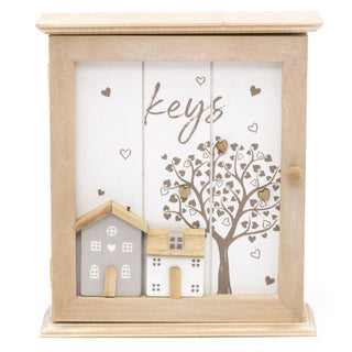 Shabby Chic Wooden Wall Mounted Key Box | Key Cabinet 6 Hooks Key Cupboard | Magnetic Key Holder
