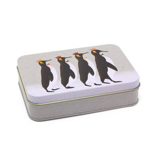 Sara Miller Small Rectangle Christmas Penguin Tin | Trinket Keepsake Tin Box