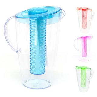 2 Litre Fruit Infuser Jug Water Pitcher | Plastic Pitcher Jug With Lid | Fruit Infused Water Jug - Colour Varies One Supplied