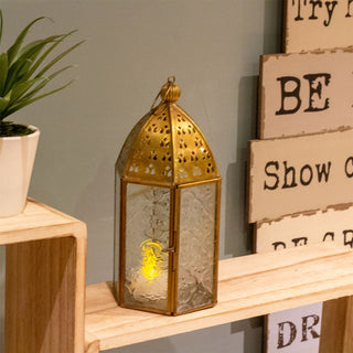 Gold Metal Kasbah Candle Lantern | Moroccan Style Lantern Tealight Holder - 21cm