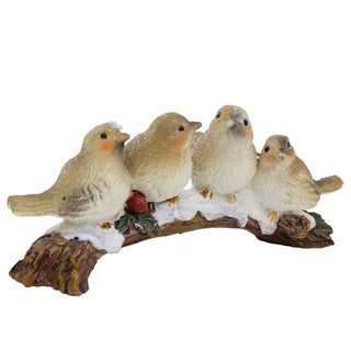 Festive Snowbirds on a Branch | 4 Bird Christmas Wildlife Ornament Figurine