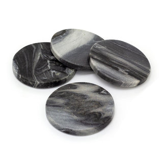 Set Of 4 Black Marble Coasters | 4 Piece Round Natural Stone Marble Coaster Set