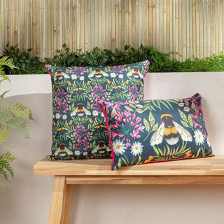 Floral Bee Outdoor Cushion | Waterproof Garden Bee Scatter Cushion - 47x27cm