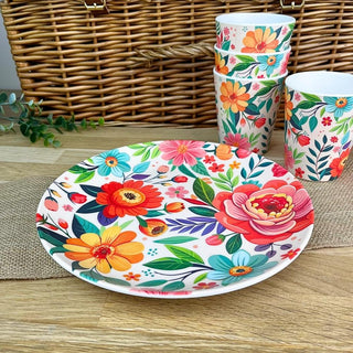 Floral Plastic Picnic Plate | Reusable Outdoor Plate for Camping - 24cm