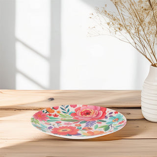 Floral Plastic Picnic Plate | Reusable Outdoor Plate for Camping - 24cm