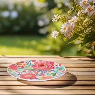 Floral Plastic Picnic Plate | Reusable Outdoor Plate for Camping - 24cm