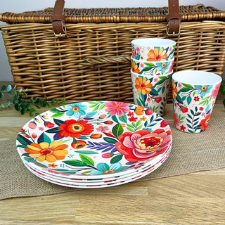 Floral Plastic Picnic Plate | Reusable Outdoor Plate for Camping - 24cm