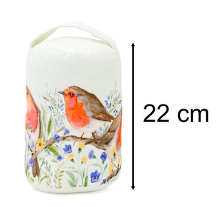 Floral Robin Velour Doorstop with Handle | Country Style Robin Door Stop - 21cm