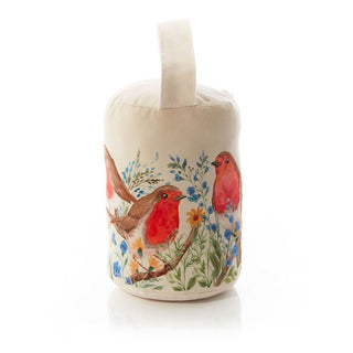 Floral Robin Velour Doorstop with Handle | Country Style Robin Door Stop - 21cm