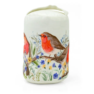 Floral Robin Velour Doorstop with Handle | Country Style Robin Door Stop - 21cm