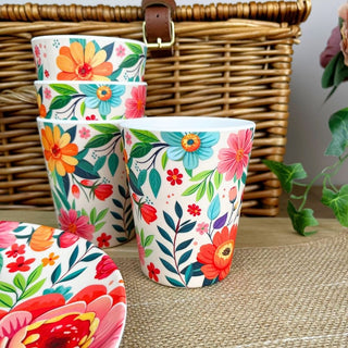 Floral Tumbler | Reusable Plastic Picnic Cup for Outdoor Drinks - 350ml