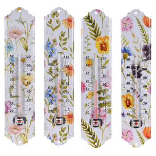 Floral Wall Mounted Metal Garden Thermometer | Waterproof Outdoor Temperature Gauge | Greenhouse Patio Thermometer - Design Varies One Supplied
