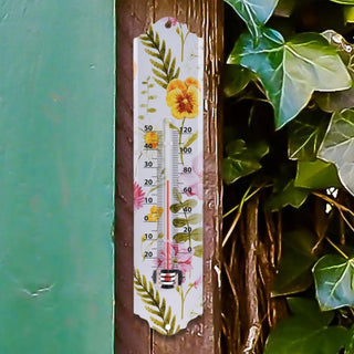 Floral Wall Mounted Metal Garden Thermometer | Waterproof Outdoor Temperature Gauge | Greenhouse Patio Thermometer - Design Varies One Supplied