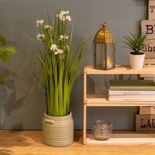 Freestanding Artificial White Flowers Bouquet | Floral Grasses Artificial Flora